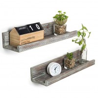 Rustic Torched Wood Floating Display Shelves