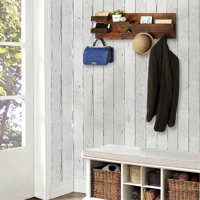 MyGift Wall Mounted Natural Wood Entryway Coat Racks, Key Hooks & Mail Holder Shelves