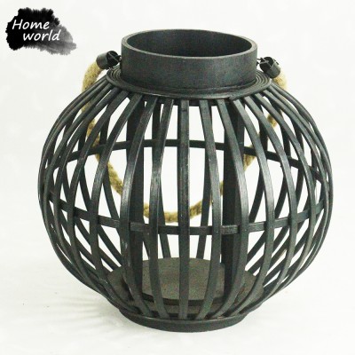 2017 Homemade Artificial bambool Black round mini candle lantern holder