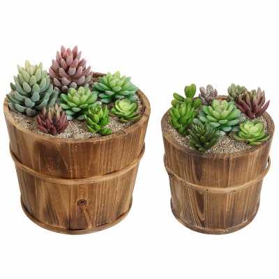 My Gift Set of Country Rustic Brown Wood Succulent Flower Buckets Pots Planters