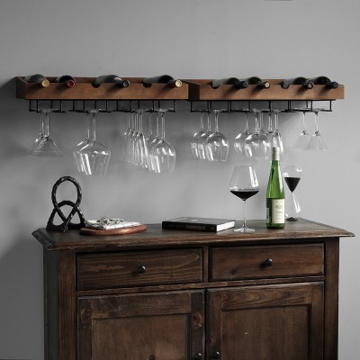 Artifact Design Wall Mounted Wood Wine Rack for Bottles with Stemware Glass Storage